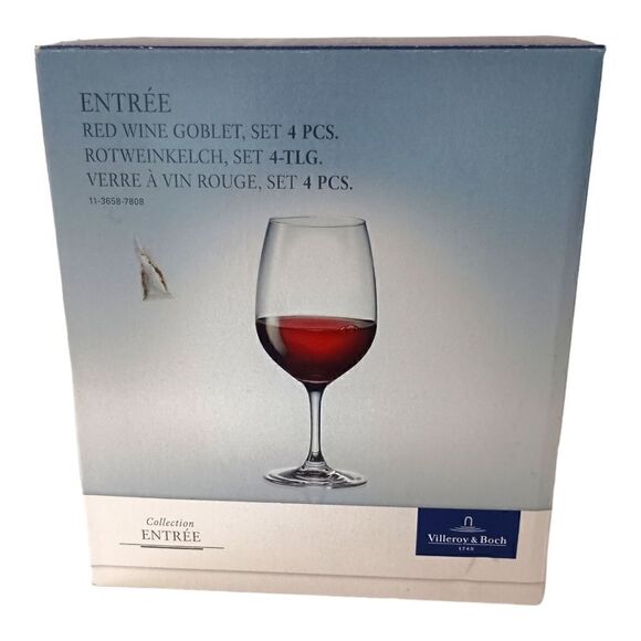 4 Villeroy & Boch Red Wine Glasses NEW Goblets Collection Entree Crystal Clear. - Picture 4 of 13